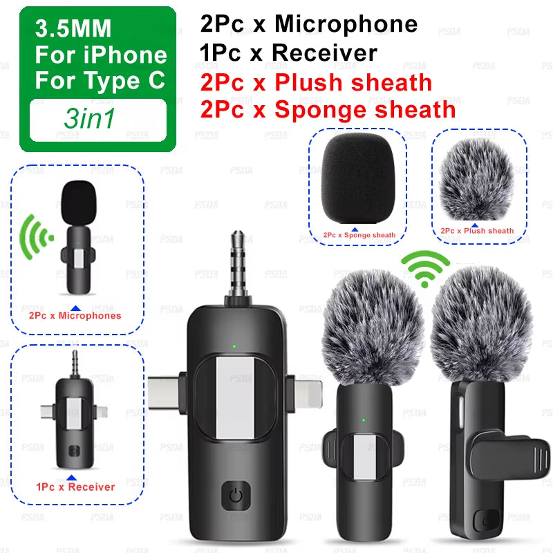 Wireless Lavalier Microphone for Iphone Android Camera Dual Lavalier Microphone for Interviews Live Streaming Youtube Tiktok