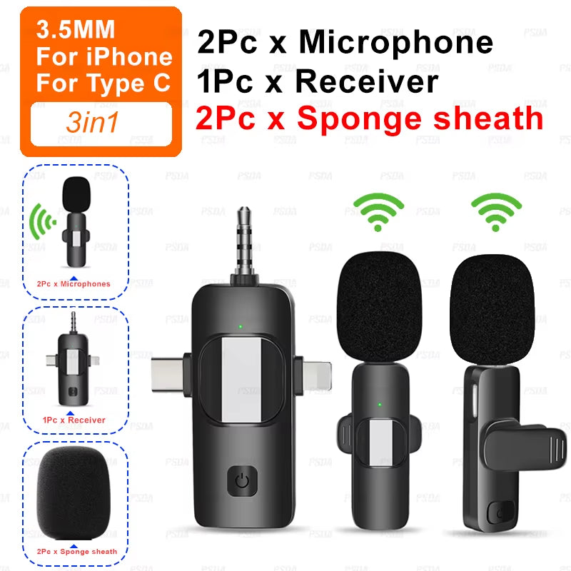 Wireless Lavalier Microphone for Iphone Android Camera Dual Lavalier Microphone for Interviews Live Streaming Youtube Tiktok