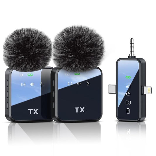 PQRQP 2-Pack Wireless Lavalier Microphone,For Iphone/Android/Camera, 328Ft Transmission, 18H Battery Life, Mini Microphone for Record Interview, Vlogs, Youtube
